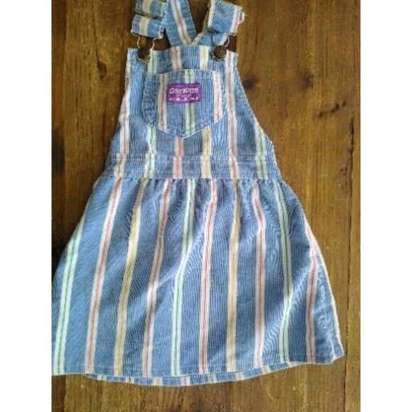 Vintage Deadstock OshKosh B’Gosh Corduroy Multi Stripe Dress Overall Jumper4T - Picture 1 of 6
